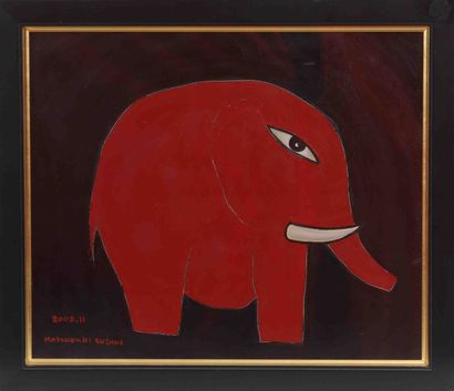 null Katsuyuki Suzuki 
"Elephant rouge" 
Huile sur toile, signée et datée 2002.11...