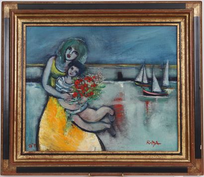 null Alain RAYA Sorkine (1936-2022) 
"The Marine Maternity" 
Oil on canvas signed...