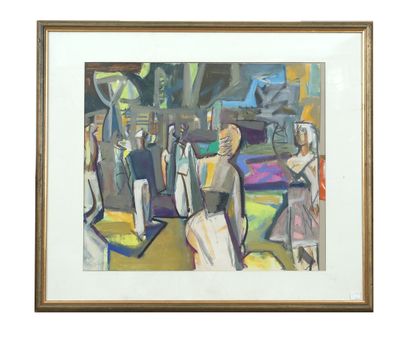 null Marius WOULFART (1905-1991) 
"Small living room Lobby" 
Gouache on paper, signed...