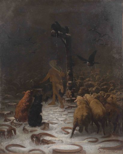null August Friedrich SCHENCK (1828-1901) 
Oil on canvas, signed lower right 
Restoration...