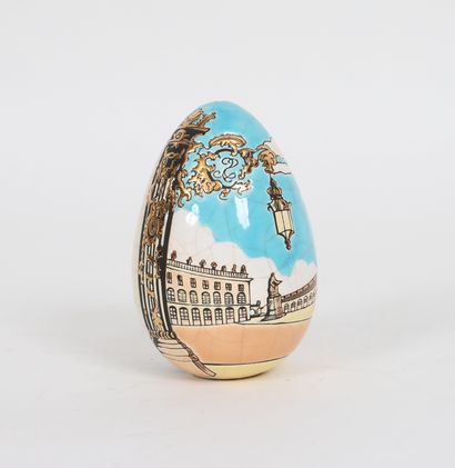 null Enamels of Longwy 
Egg representing the Stanislas square of Nancy (France) 
Limited...