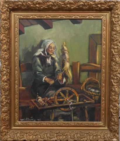 null Misch Klein (1919-1993) 
Luxembourgish painter 
Oil on canvas, the spinner at...