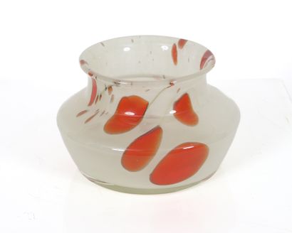 Milky-white glass vase with red pastilles...
