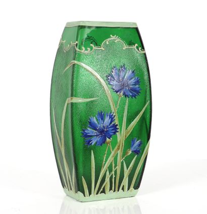 Vase decorated with enameled cornflowers...