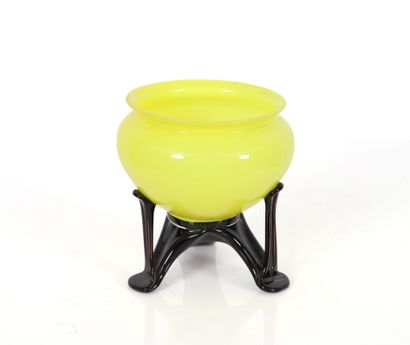 null Bohemian - In the taste of POWOLNY 
Yellow bowl on black hot-applied foot. 
Circa...