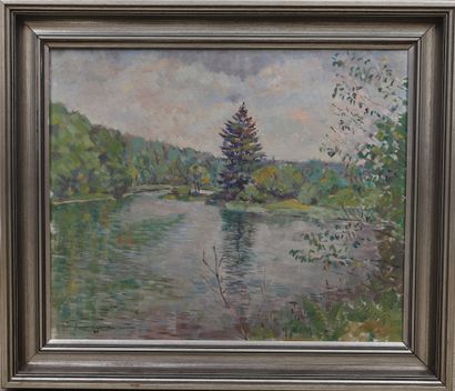 null Frantz KINNEN (1905-1979)
Oil on canvas, lakeside landscape
Signed and dated...