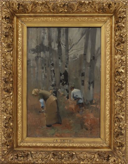  Alfred Smith (1854-1936)
Oil on canvas, depicting a couple working in the woods.... Gazette Drouot