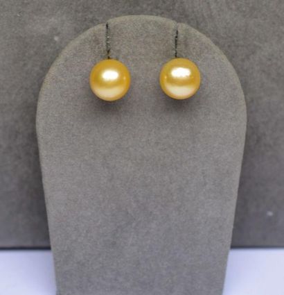 null Très rare et très belle paire de boucles d'oreille or jaune ornée par 2 perles...