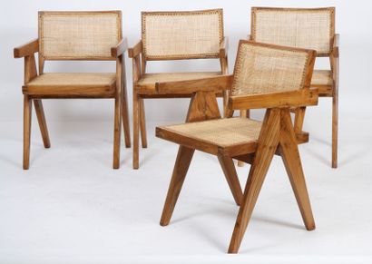 null Pierre JEANNERET (1896-1967)

Ensemble de quatre "office cane chairs".

En teck,...