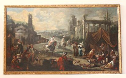 null TABLEAU FLAMAND "CAMPEMENT DE BOHEMIENS" ATTRIBUE A PIETER VAN BREDAEL (1629-1719)

Huile...
