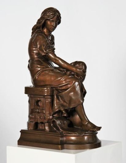null MIGNON DE EUGENE AIZELIN (1821-1902) Statue en bronze, représentant une femme...