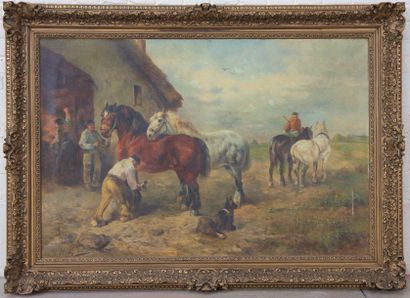 "le Marechal-férrant" de Henry SCHOUTEN (1857-1927) Huile sur toile représentant...