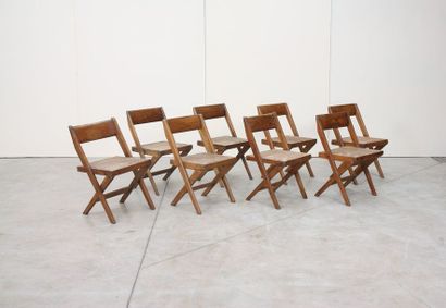 Ensemble de 8 chaises de librairie de Pierre Jeanneret (1896-1967) Ensemble de huit...