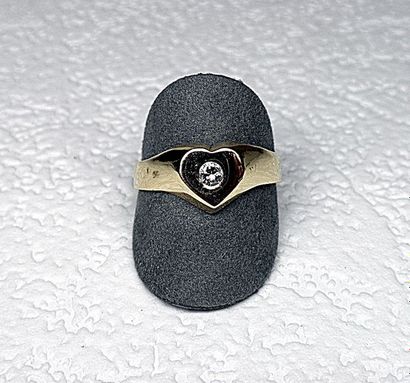 null Bague or jaune cœur sertie d'un diamant - or 5,55 g