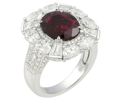 null Bague or blanc joaillerie centrée d'un rubis ovale NON CHAUFFE pour 3,81 c au...