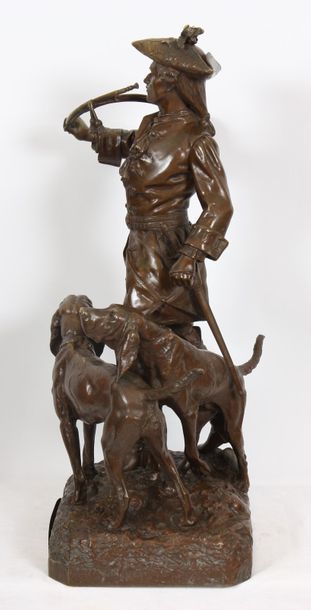  Important bronze "le sonneur et ses deux chiens" de Moreau et Lecourtier Bronze...