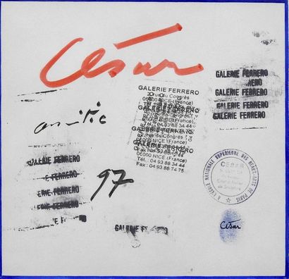 null César (1921-1998)

Sans titre, 1997

Feutre, encre et tampons sur papier signé...