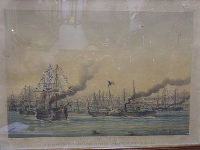 null Ecole FRANCAISE du XIX ème d'après LEBRETON, Napoléon III escorté par la flotte...