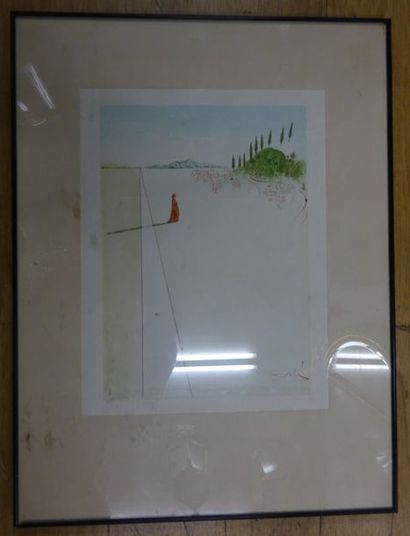 null Salvador DALI (1904-1989), Paysage à la femme en rouge, lithographie signée...