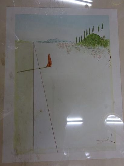 null Salvador DALI (1904-1989), Paysage à la femme en rouge, lithographie signée...