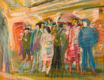 null Farid AOUAD (1924-1982), Dans le métro, pastel sur velours. 24 x 31 cm. 