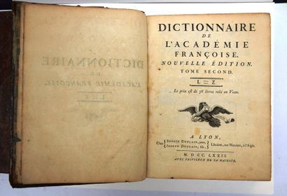 null DICTIONARY OF THE FRENCH ACADEMY, 2 volumes. Lyon, 1772. Connected.