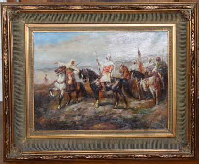 null G. LATIF (XIX-XX ème), Cavaliers arabes, huile sur toile signée. 31 x 40 cm....