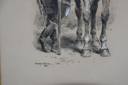 null Edouard DETAILLE (1848-1912), Militaire et son cheval, encre signée et datée...