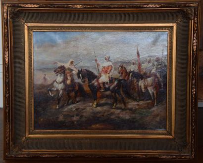 null G. LATIF (XIX-XX ème), Cavaliers arabes, huile sur toile signée. 31 x 40 cm....