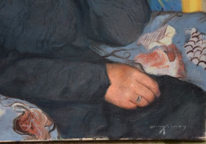 null Henry SIMON (1910-1987), Femme dans un décor japonisant, huile sur toile signée....