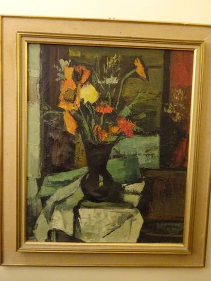 null André LEMAITRE (1909-1995), Nature Morte au bouquet de fleurs jaunes, huile...