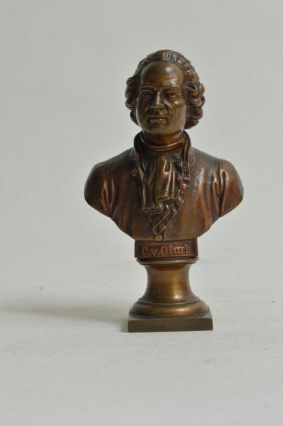 null Ecole FRANCAISE du XIX ème, d'après HOUDON, Buste du compositeur GLUCK, bronze...