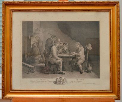 null Paire de deux gravures d’après Teniers.
« Les joueurs de cartes ».
Dédicace...