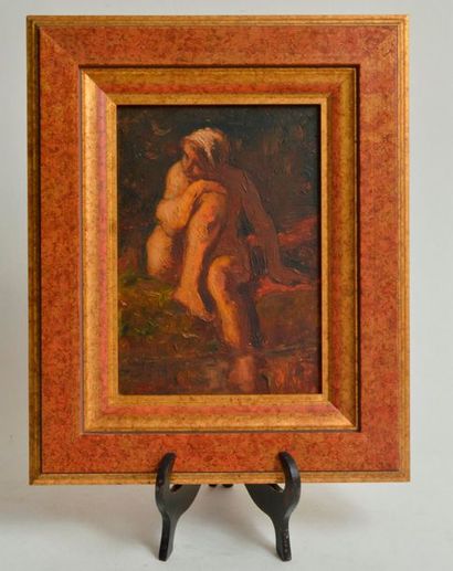 null D'après Jean-François MILLET, Femme nue assise, huile sur carton. 22 x 16 cm....