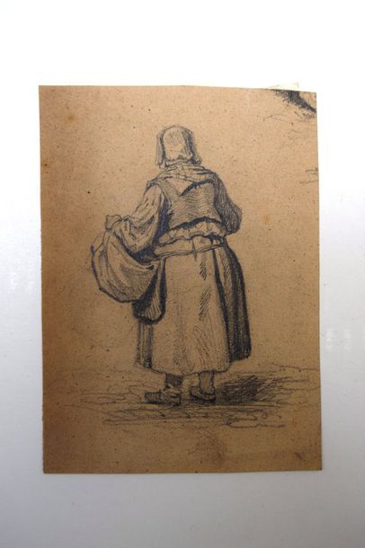 null Ensemble de NEUF DESSINS comprenant : 

- David SUTTER (1811-1880), Paysanne...