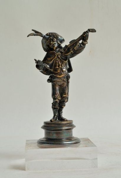 null GUILLE (XIX ème), Le joueur de violon, sculpture en métal argenté signé GUILLE...