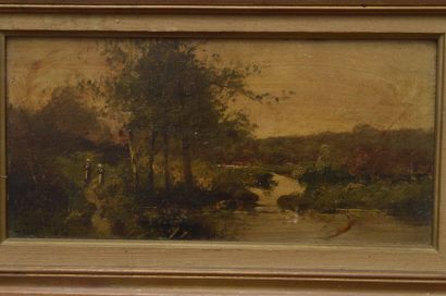 null Eugène GALIEN-LALOUE (1854-1941), Deux bretonnes en bord de rivière, huile sur...