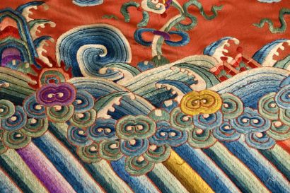 null CHINE, dynastie Qing , XIXème siècle. MANTEAU de CAVALIER jifu en soie brodée...