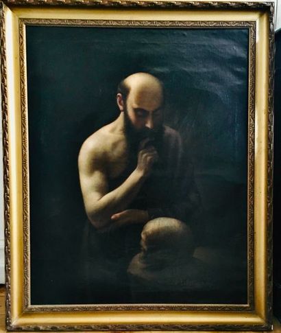 null LEBRUN (XIXè), Méditation sur la mort, huile sur toile signée 'P. Lebrun + 1892.'...