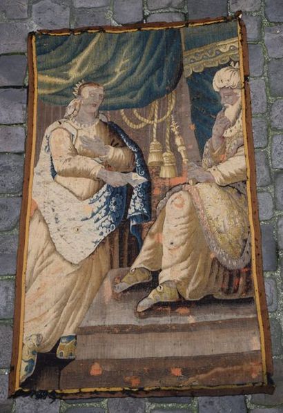 null AUBUSSON XVII ème, Fragment de tapisserie à décor de personnages bibliques....