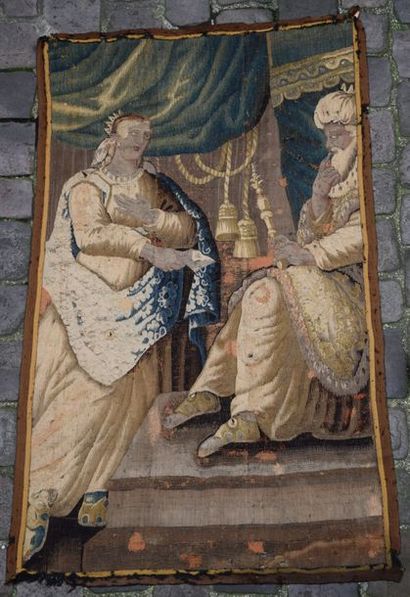 null AUBUSSON XVII ème, Fragment de tapisserie à décor de personnages bibliques....
