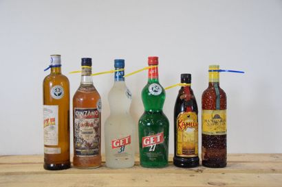 null 6 bouteilles SPIRITUEUX DIVERS (Get 27 et 31, Suze, Kalhua, Mandarine Napoléon,...