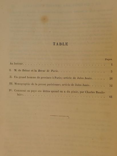 Balzac - Lovenjoul, Charles de ; Janin ; Baudelaire. Un dernier chapitre de l'Histoire...