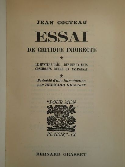 Cocteau, Jean. Essai de critique indirecte. Le Mystère laïc - Des beaux arts considérés...