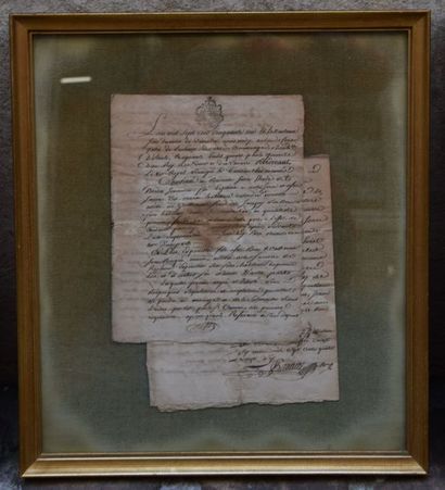 null ACTE NOTARIAL sous verre, contrat de mariage? Daté 1751. 