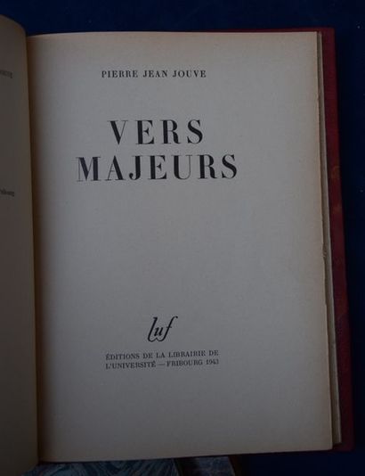 null JOUVE Pierre Jean. Vers majeurs. Fribourg, LUF, 1943. In-8, br. Tirage à 650...