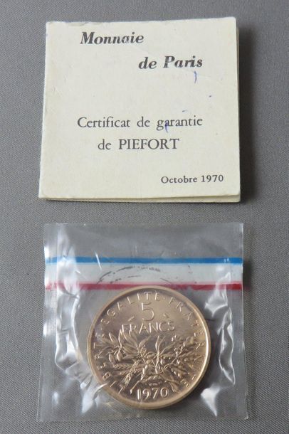 null Monnaie de Paris - Piéfort 1970 

Pièce Piéfort en or à 920°/00 de 5 Francs...