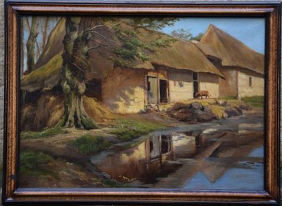 null Attributed to Charles WISLIN (1852- 1932), Landscape with Farm and Pond, oil...
