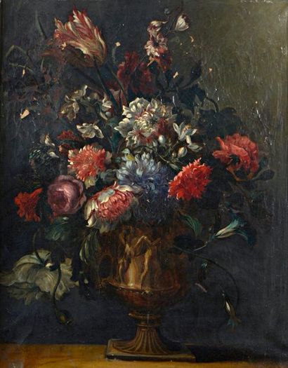 null FRENCH school circa 1740, Bouquet of flowers, Canvas, 63 x 50 cm. (rises and...