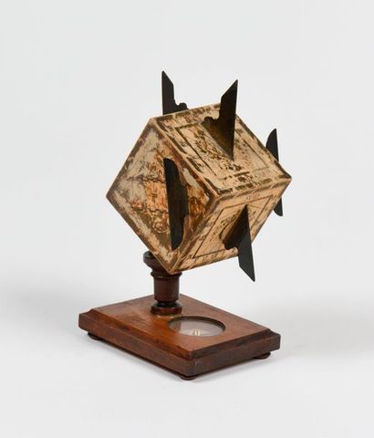null Sundial with five faces covered with engraved and coloured paper. It has five...